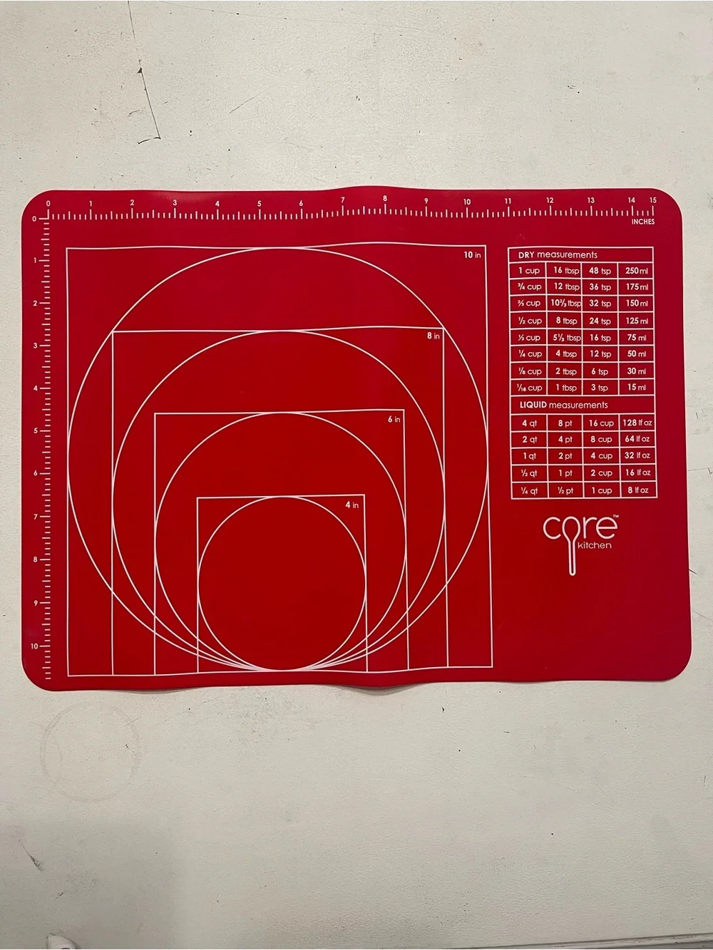 Core Kitchen Red Silicone Baking Mat with Measurement Guides